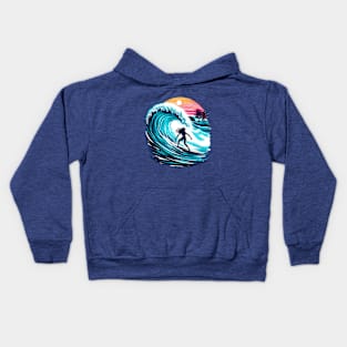 Surfer Girl Surfing A Big Wave At Sunset Beach Summer Vacation Surfing Kids Hoodie